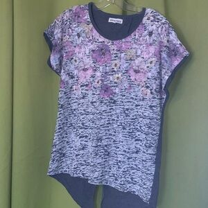 Marie Claire Anthropologie Purple Floral Short Sleeve Top